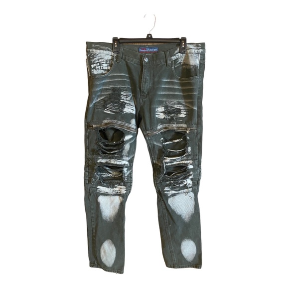 1738 Dynasty Other - 1738 Dynasty Men's Destroyed Bleached-Out Green Jeans Size 36